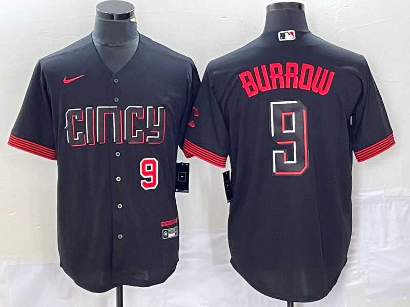 Men%27s Cincinnati Reds #9 Joe Burrow Number Black 2023 City Connect Cool Base Stitched Baseball Jersey